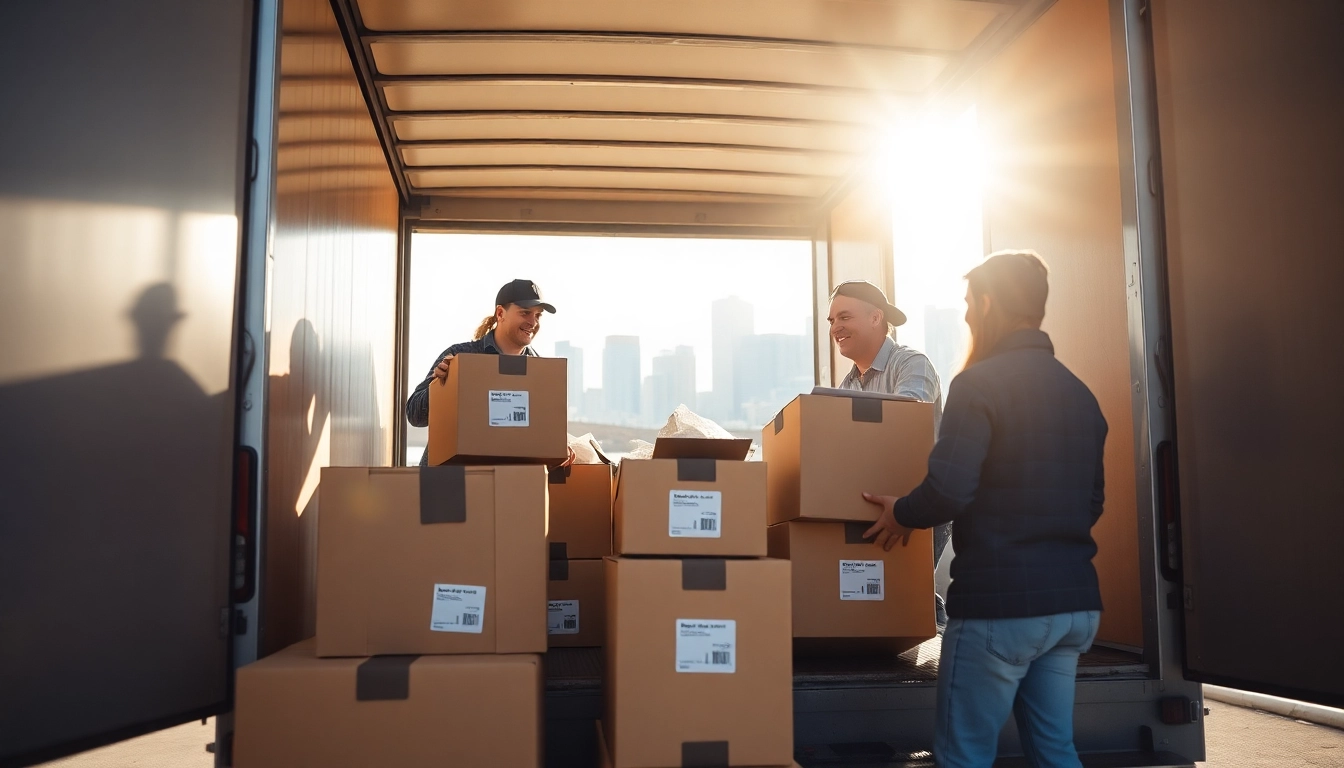 Apex YYC Residential Moving Experts efficiently load boxes into a truck in Calgary, showcasing professionalism and care.