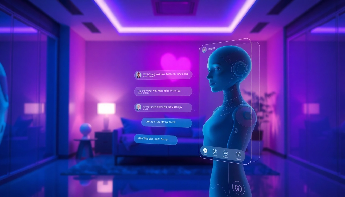A futuristic AI chat interface with a lifelike character.