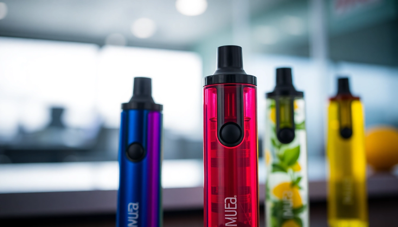 Muha Meds disposables showcased with colorful flavors in a clean, professional setting, highlighting their convenience and high quality for vaping enthusiasts.