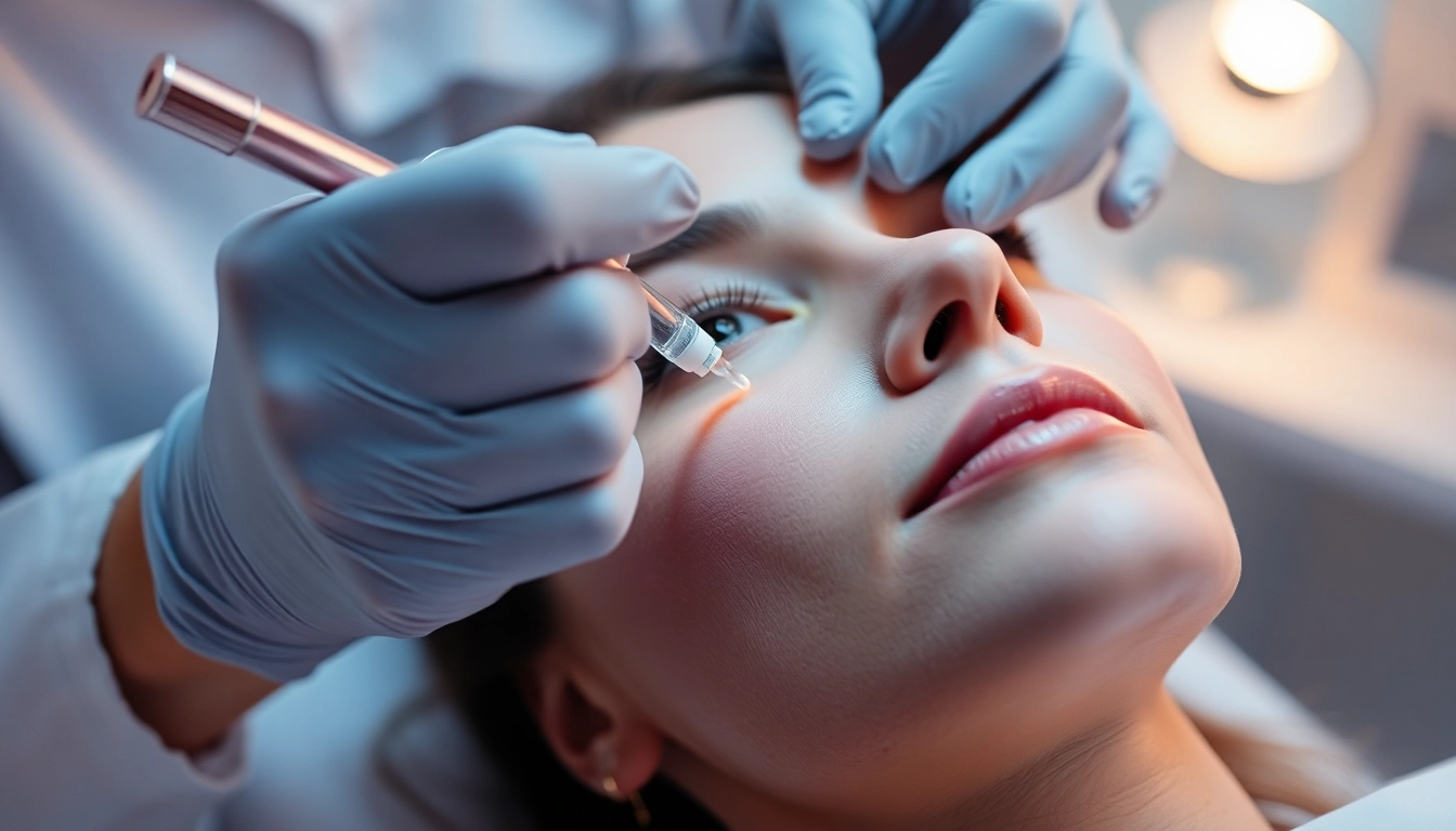 Administering Botox Behandlung to smooth wrinkles with precision in a tranquil clinic environment.