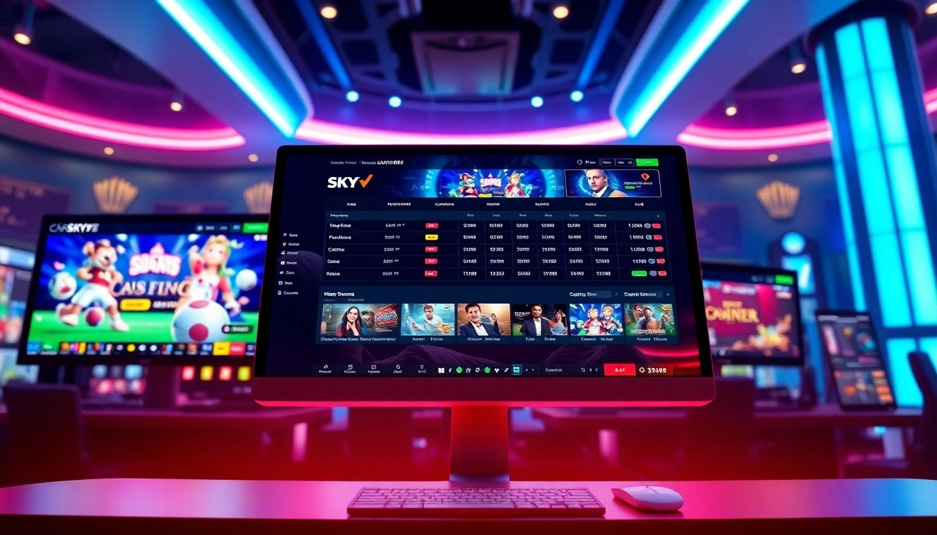 Sky Exchange online betting platform showcasing live casino games and sports betting with vibrant visuals and user interface for secure gameplay.