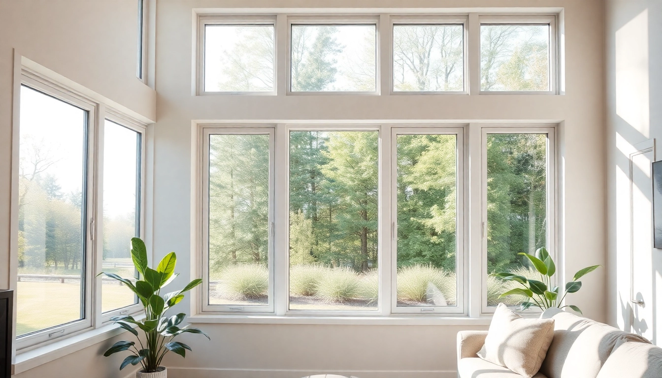 Installing Replacement Windows: energy-efficient vinyl frames brighten a sunlit living room.