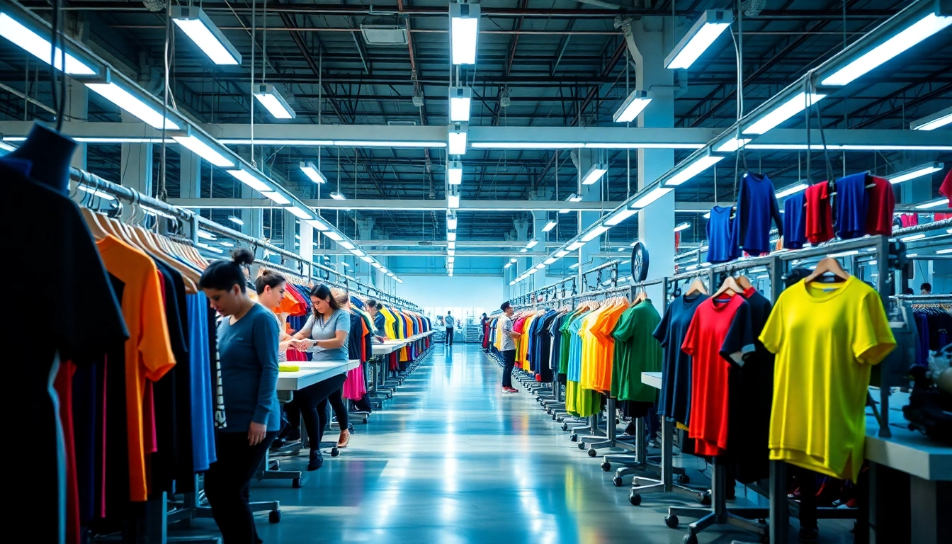 View of a state-of-the-art sportswear factory showcasing skilled workers assembling performance athletic garments efficiently.