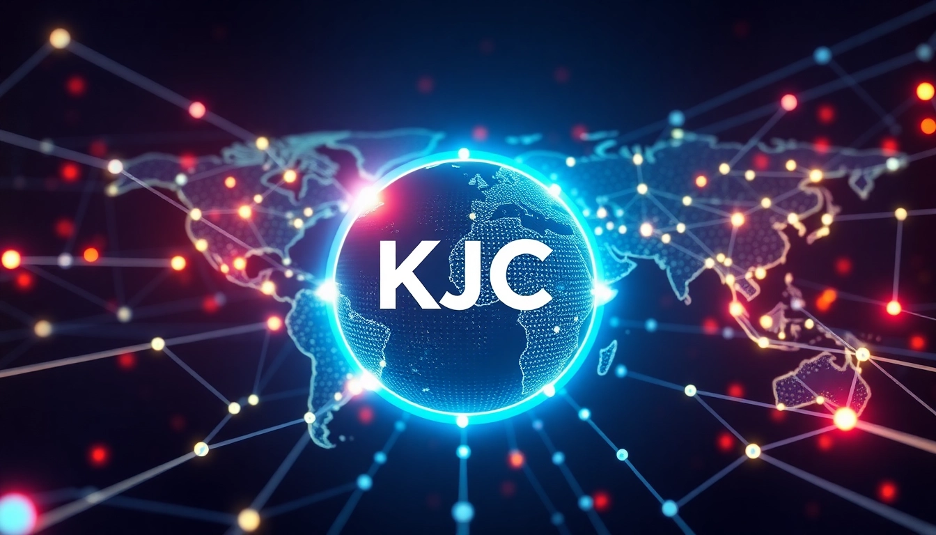 KJC's global digital ecosystem illustrating connectivity, innovation, and trust in the entertainment tech industry, highlighting security and diversity for a user-centered experience.