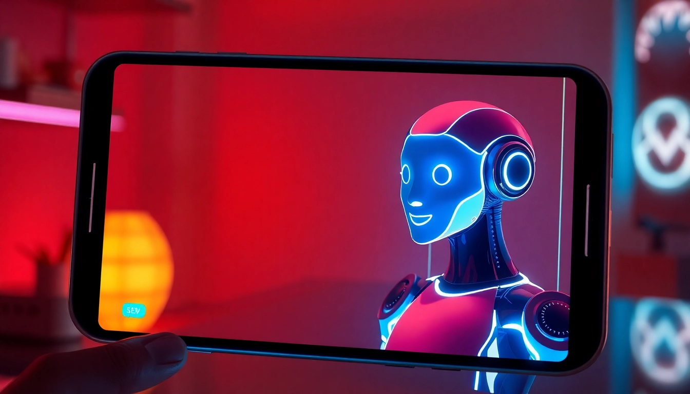 Ai girlfriend engaging in a friendly chat on a sleek digital device, emphasizing connection and companionship for screen readers.