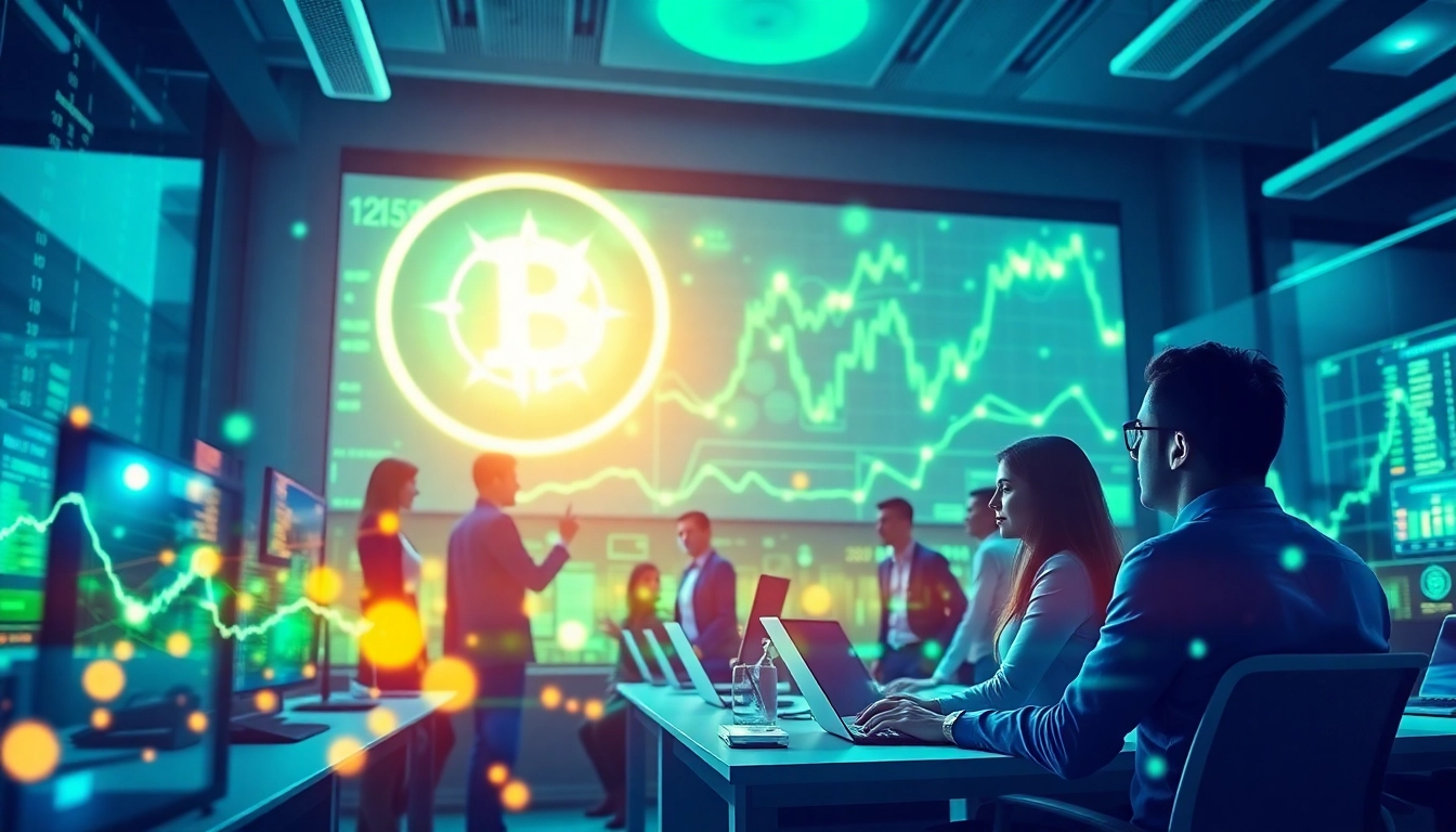 Crypto news analysis showing professionals engaging with digital blockchain charts and data