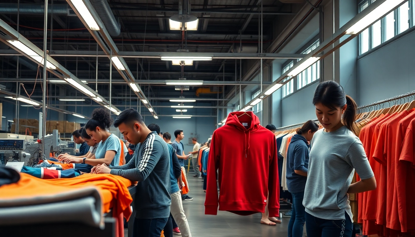 Professional sportswear factory showcasing efficient production of high-quality athletic apparel and team uniforms, highlighting customization and modern manufacturing processes.