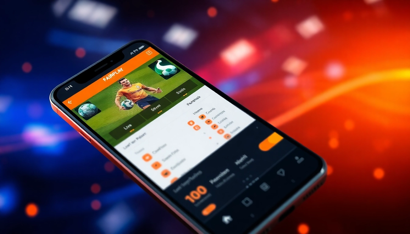 Fairplay app login screen on mobile device with colorful sports betting features, user friendly design, and quick access buttons.