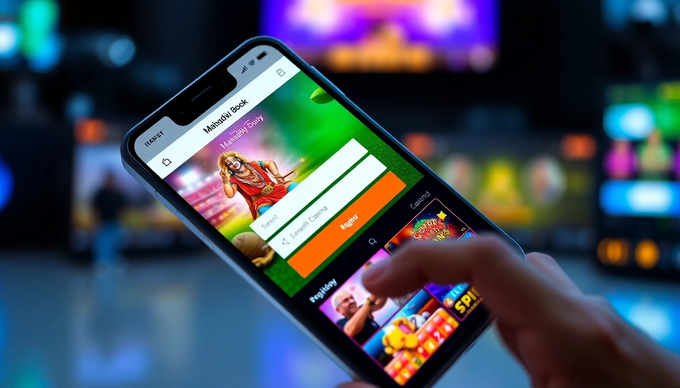 Step-by-step visual guide to creating Mahadev Book Id on a mobile app with sports and casino elements, clear and engaging for users.