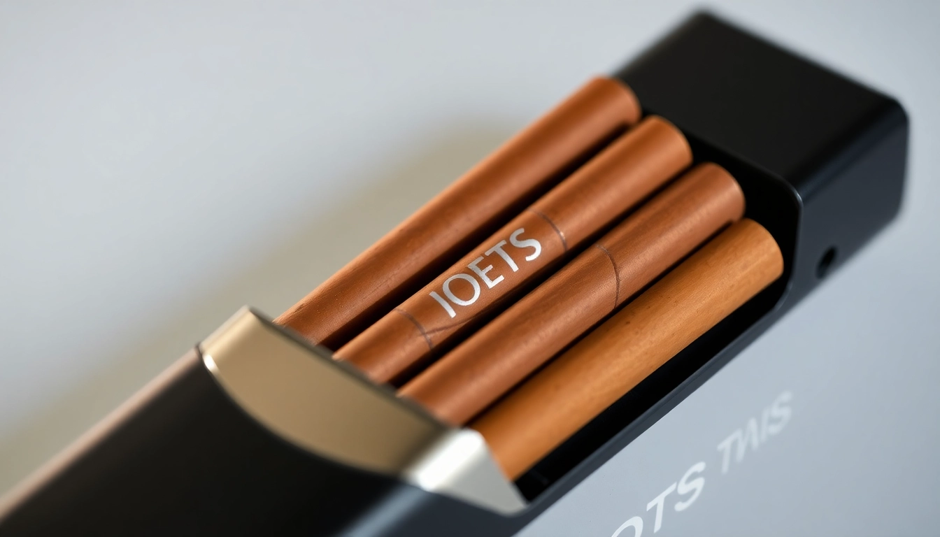 High-quality image of Heets sigara heated tobacco sticks being inserted into an IQOS device, showcasing the product's sleek design and tobacco details for smokers considering alternatives.