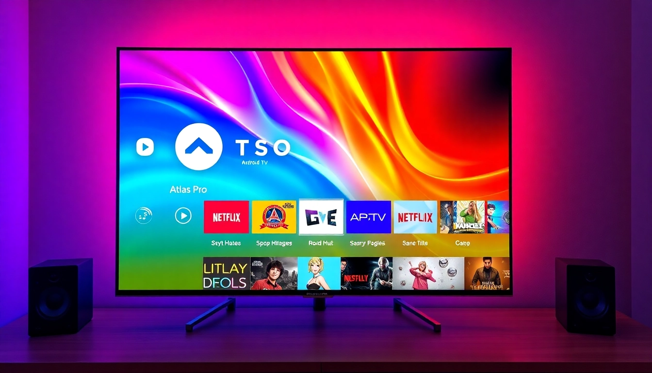 Atlas Pro ONTV app interface showcasing live TV channels and VOD library on a smart TV screen for seamless streaming.