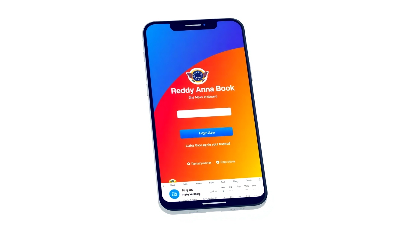 Close-up of a smartphone showing Reddy Anna Book ID login page with vibrant icons and betting options for easy access