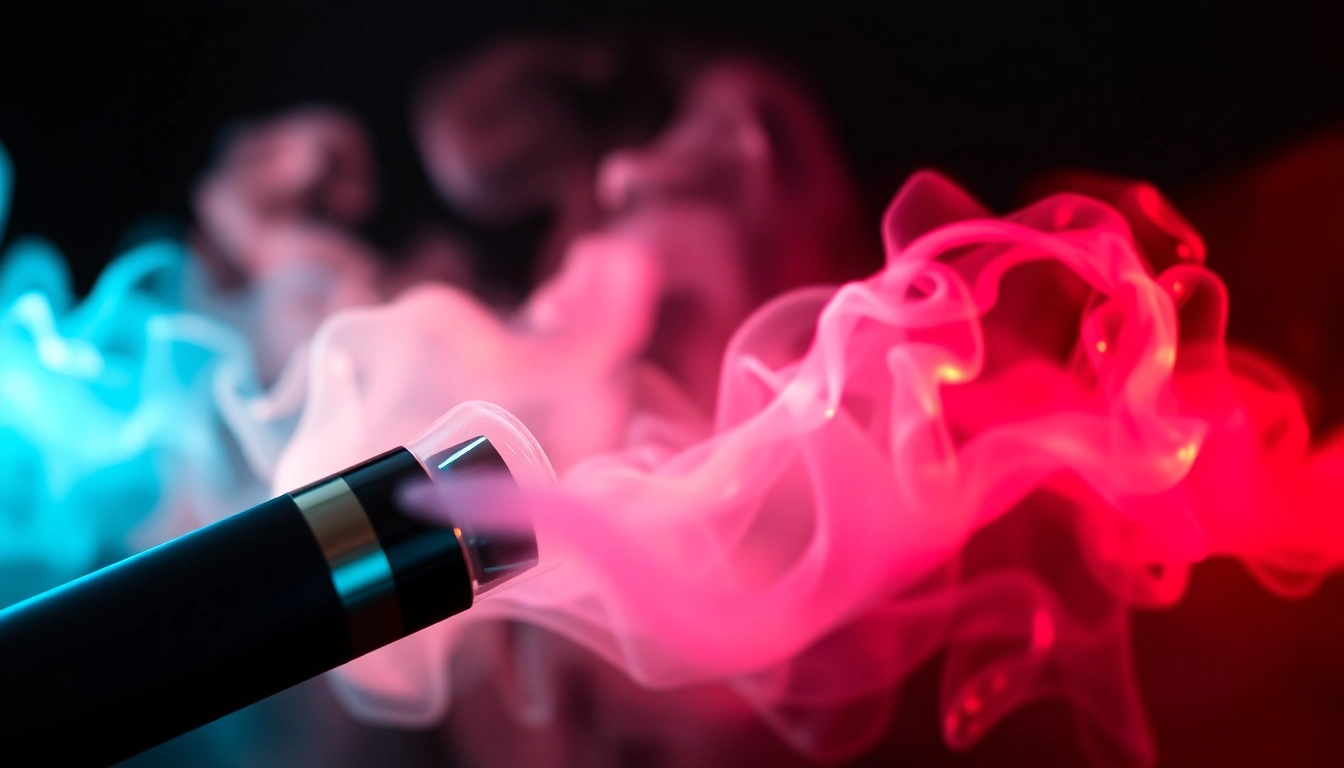 E-cigarette device emitting colorful vapor, highlighting its modern design and user appeal for